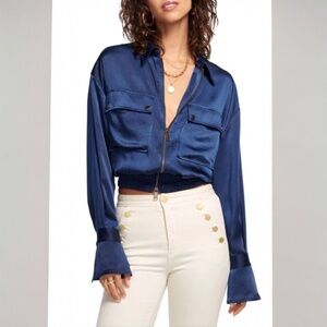 Ramy Brook Blair Blue Satin Bomber Jacket M